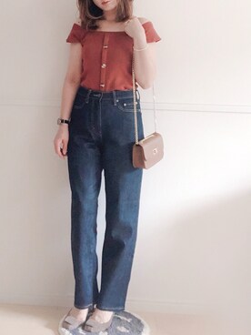 「ハイウェストデニム」｜hitomiさん（レディース・158cm）の春コーディネート