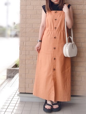 「ラウンドバッグ」｜「アイテム（ワンピース/ドレス）」を使った、hitomiさん（レディース・158cm）の夏コーディネート