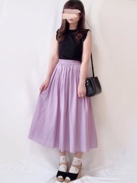「パープル×黒」｜「アイテム（サンダル）」を使った、hitomiさん（レディース・158cm）の夏コーディネート