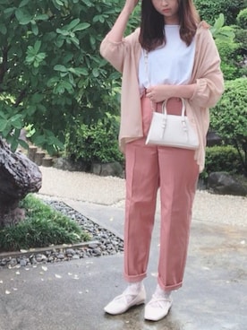 「センタープレスパンツ」｜「アイテム（その他シューズ）」を使った、hitomiさん（レディース・158cm）の夏コーディネート