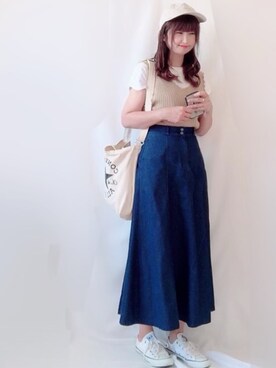 「リブタンクトップ」｜「アイテム（帽子）」を使った、hitomiさん（レディース・158cm）の夏コーディネート