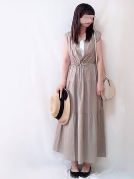 「ラウンドバッグ」｜「アイテム（帽子）」を使った、hitomiさん（レディース・158cm）の夏コーディネート