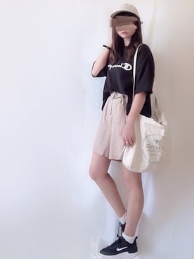 「キュロット」｜「アイテム（トートバッグ）」を使った、hitomiさん（レディース・158cm）の夏コーディネート