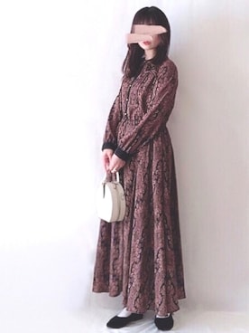 「ラウンドバッグ」｜「アイテム（ワンピース/ドレス）」を使った、hitomiさん（レディース・158cm）の冬コーディネート