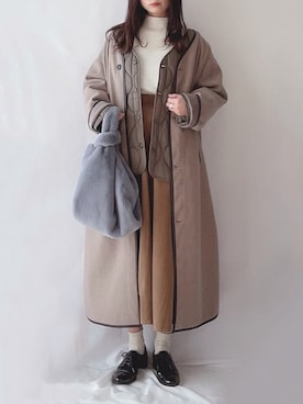 「ロング丈」｜「アイテム（その他アウター）」を使った、hitomiさん（レディース・158cm）の冬コーディネート