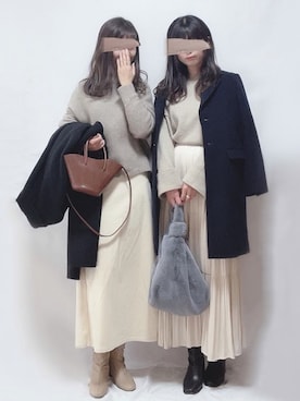 「クルーネック」｜「アイテム（チェスターコート）」を使った、hitomiさん（レディース・158cm）の冬コーディネート