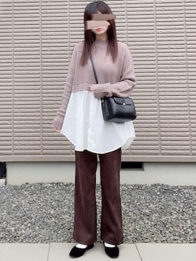 「ブラウンパンツ」｜「アイテム（パンプス）」を使った、hitomiさん（レディース・158cm）の冬コーディネート