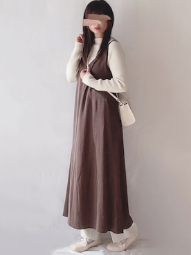 「キャミソールワンピース」｜「アイテム（その他シューズ）」を使った、hitomiさん（レディース・158cm）の冬コーディネート