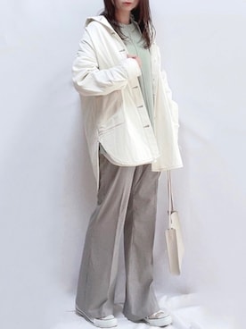 「デニムオーバーサイズシャツ」｜hitomiさん（レディース・158cm）の冬コーディネート