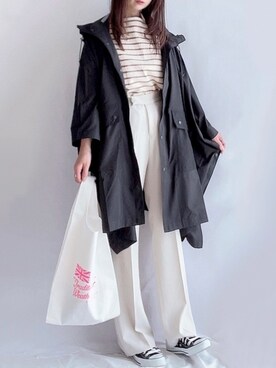 「センタープレスパンツ」｜「アイテム（その他アウター）」を使った、hitomiさん（レディース・158cm）の春コーディネート