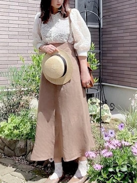「オーガンジー」｜「アイテム（帽子）」を使った、hitomiさん（レディース・158cm）の夏コーディネート