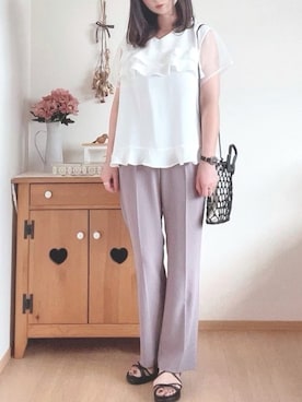 「green label relaxing（グリーンレーベルリラクシング）のアイテム（セットアップ）」を使った、hitomiさん（レディース・158cm）の夏コーディネート