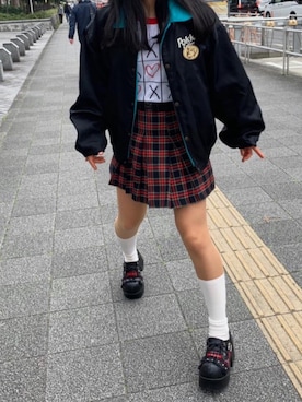 「パンク」｜「アイテム（ブルゾン）」を使った、あかりさん（レディース・161cm）の春コーディネート