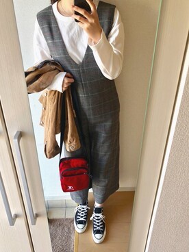 「グレンチェック」｜「アイテム（デニムジャケット）」を使った、i kan さん（レディース・165cm）の秋コーディネート