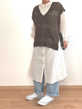 「Samansa Mos2 blue（サマンサモスモスブルー）のアイテム（シャツワンピース）」を使った、タナカさん（レディース・158cm）の春コーディネート