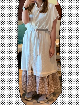 「UNIQLO（ユニクロ）のリネンブレンドロングシャツ（半袖）（シャツ/ブラウス）」を使った、キャシーさん（レディース・160cm）の夏コーディネート