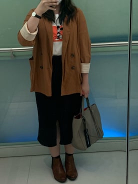 「MARC JACOBS（マークジェイコブス）のアイテム（トートバッグ）」を使った、キャシーさん（レディース・160cm）の秋コーディネート