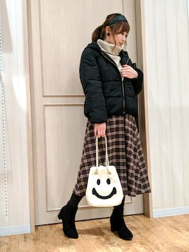 「ニコちゃん」｜「アイテム（その他アウター）」を使った、himiさん（レディース・160cm）の冬コーディネート