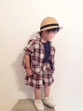 「CLASKA Gallery & Shop "DO"（クラスカ ギャラリー＆ショップ　ドー）のアイテム（帽子）」を使った、maakeeさん（キッズ・100cm）の夏コーディネート