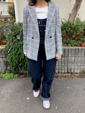 「ホワイトスニーカー」｜「アイテム（サロペット/オーバーオール）」を使った、achitaさん（レディース・168cm）の春コーディネート