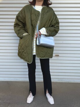「スリットパンツ」｜「アイテム（ノーカラージャケット）」を使った、achitaさん（レディース・168cm）の春コーディネート