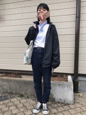 「バンダナ」｜「アイテム（ナイロンジャケット）」を使った、R I K Oさん（レディース・161cm）の春コーディネート