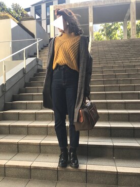 「ゆるニット」｜「アイテム（チェスターコート）」を使った、ayumi.mさん（レディース・163cm）の冬コーディネート