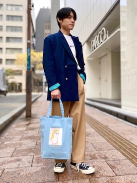 「JUNRED（ジュンレッド）のアイテム（トートバッグ）」を使った、umesakiさん（メンズ・165cm）の春コーディネート