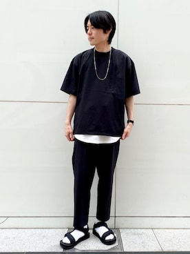「JUNRED（ジュンレッド）のアイテム（サンダル）」を使った、umesakiさん（メンズ・165cm）の夏コーディネート