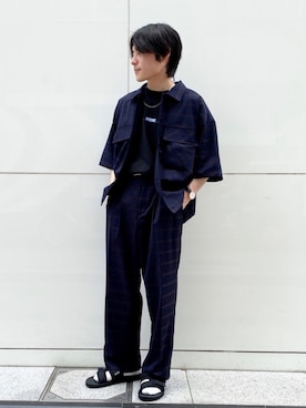 「JUNRED（ジュンレッド）のアイテム（サンダル）」を使った、umesakiさん（メンズ・165cm）の夏コーディネート