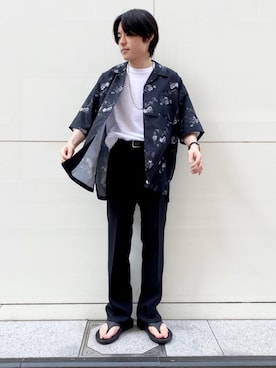 「JUNRED（ジュンレッド）のアイテム（サンダル）」を使った、umesakiさん（メンズ・165cm）の夏コーディネート