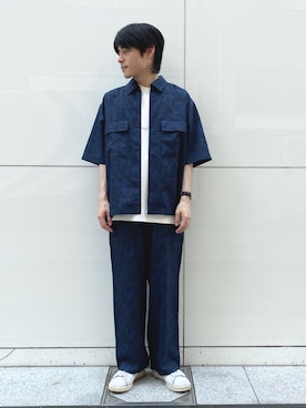 「JUNRED（ジュンレッド）のペイズリー柄ジップアップブルゾン（ブルゾン、ブルー系）」を使った、umesakiさん（メンズ・165cm）の夏コーディネート