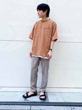 「JUNRED（ジュンレッド）のアイテム（サンダル）」を使った、umesakiさん（メンズ・165cm）の夏コーディネート