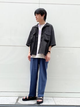 「JUNRED（ジュンレッド）のアイテム（シャツ/ブラウス、ブラック系）」を使った、umesakiさん（メンズ・165cm）の夏コーディネート