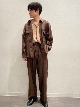「JUNRED（ジュンレッド）の【セットアップ可能】グレンチェックワイドストレートパンツ（スラックス、ブラウン系）」を使った、umesakiさん（メンズ・165cm）の夏コーディネート