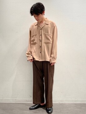 「JUNRED（ジュンレッド）のオープンカラーWポケットシャツ（シャツ/ブラウス、ベージュ系）」を使った、umesakiさん（メンズ・165cm）の夏コーディネート