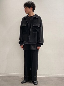 「JUNRED（ジュンレッド）の【セットアップ可能】ステッチWフラップブルゾン（ブルゾン、ブラック系）」を使った、umesakiさん（メンズ・165cm）の夏コーディネート