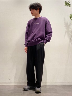 「JUNRED（ジュンレッド）の【2020秋冬最新シルエットパンツ】テクスチャーTRインタックワイドパンツ（スラックス、ブラック系）」を使った、umesakiさん（メンズ・165cm）の秋コーディネート