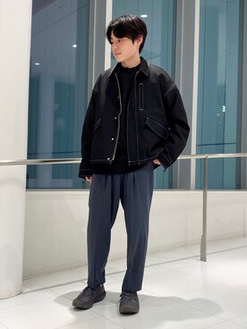 「JUNRED（ジュンレッド）の【セットアップ可能】ラスターツイルショートブルゾン（ブルゾン、ブラック系）」を使った、umesakiさん（メンズ・165cm）の秋コーディネート