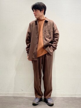 「JUNRED（ジュンレッド）の【Set Up対応】ストレッチソフトビエラドルマンシャツ（シャツ/ブラウス、ブラウン系）」を使った、umesakiさん（メンズ・165cm）の秋コーディネート