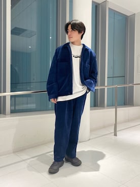 「JUNRED（ジュンレッド）の【セットアップ可能】コーデュロイショートブルゾン（ブルゾン、ブルー系）」を使った、umesakiさん（メンズ・165cm）の秋コーディネート