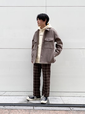 「JUNRED（ジュンレッド）の【ふんわり軽くて暖かい】ウーリータッチCPOブルゾン（ブルゾン、ベージュ系）」を使った、umesakiさん（メンズ・165cm）の秋コーディネート