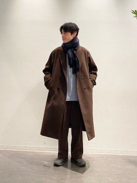 「JUNRED（ジュンレッド）のアイテム（チェスターコート）」を使った、umesakiさん（メンズ・165cm）の秋コーディネート