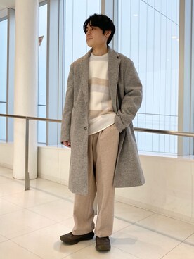 「JUNRED（ジュンレッド）のアイテム（チェスターコート）」を使った、umesakiさん（メンズ・165cm）の冬コーディネート