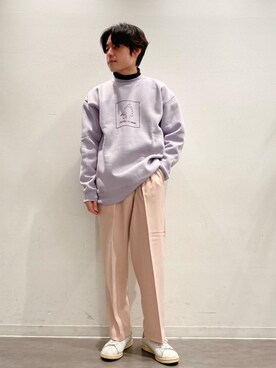 「JUNRED（ジュンレッド）の【Ken Kagami × JUNRed】モックネックスウェット（スウェット、パープル系）」を使った、umesakiさん（メンズ・165cm）の冬コーディネート