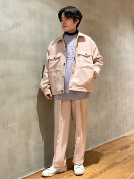 「JUNRED（ジュンレッド）の【21S/S最新】ウォッシャブルサージドルマンショートブルゾン【セットアップ対応】（ブルゾン、ベージュ系）」を使った、umesakiさん（メンズ・165cm）の冬コーディネート