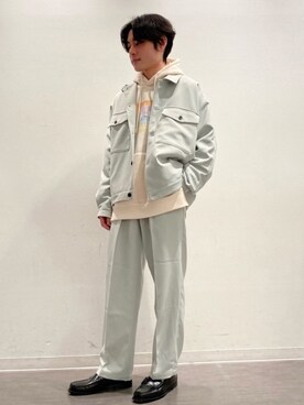 「JUNRED（ジュンレッド）の【21S/S最新】ウォッシャブルサージドルマンショートブルゾン【セットアップ対応】（ブルゾン、グリーン系）」を使った、umesakiさん（メンズ・165cm）の冬コーディネート