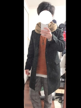 「JUNRED（ジュンレッド）のアイテム（チェスターコート）」を使った、たにほいさん（メンズ・170cm）の冬コーディネート