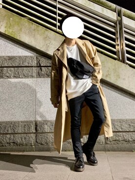 「unrelaxing（アンリラクシング）のアイテム（トレンチコート）」を使った、かいさん（メンズ・168cm）の春コーディネート