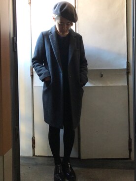 「STUDIOUS（ステュディオス）のアイテム（チェスターコート）」を使った、miyakeさん（レディース・160cm）の冬コーディネート
